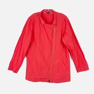 EILEEN FISHER Orange Full Asymmetrical‎ Zip Packable Rain Jacket No Lining Sz LG